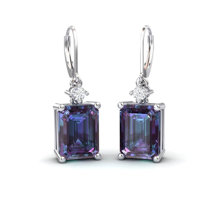 Lab Grown Alexandrite & Diamond Drop Earrings - Varsha