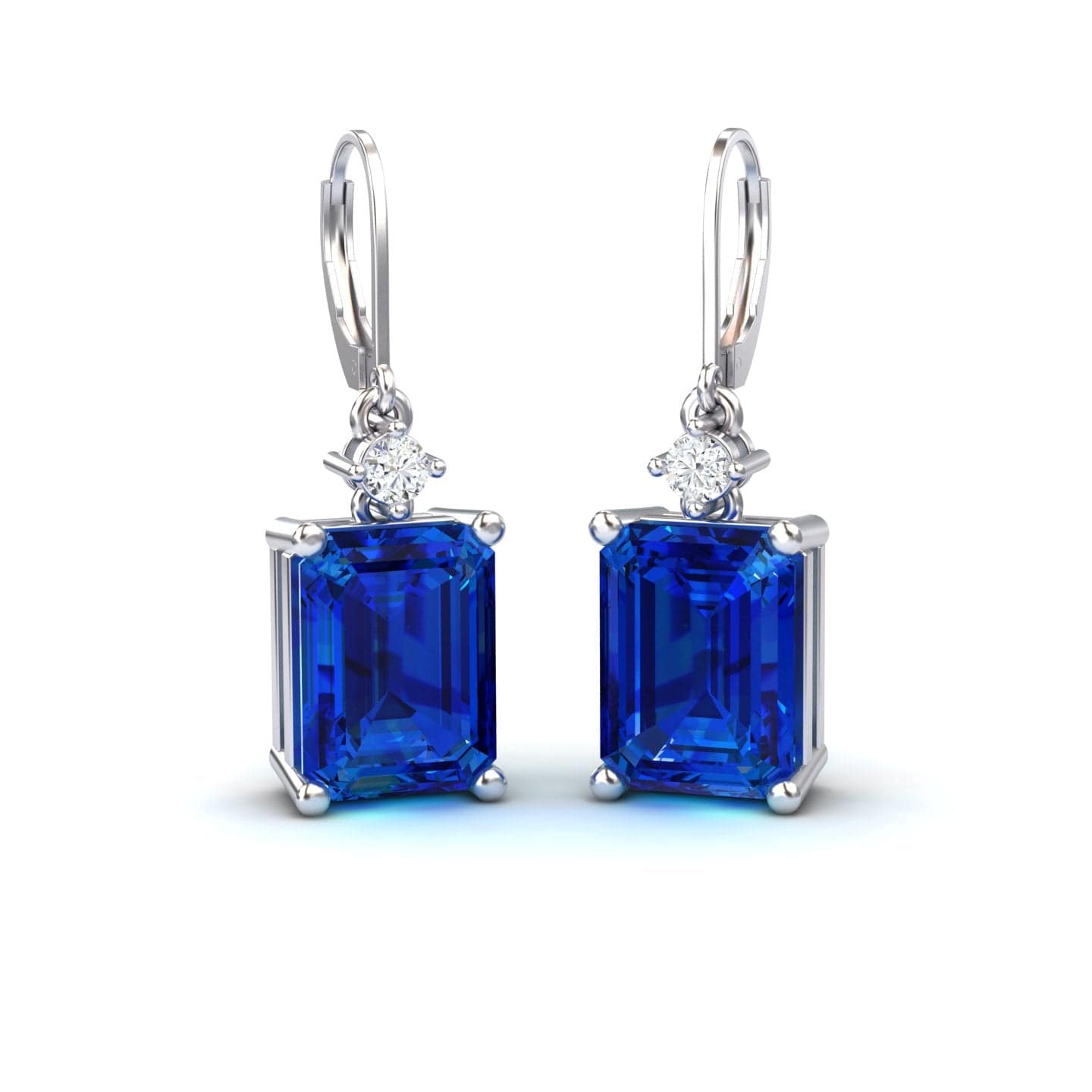 Lab Grown Blue Sapphire & Diamond Drop Earrings - Varsha