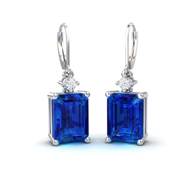 Lab Grown Blue Sapphire & Diamond Drop Earrings