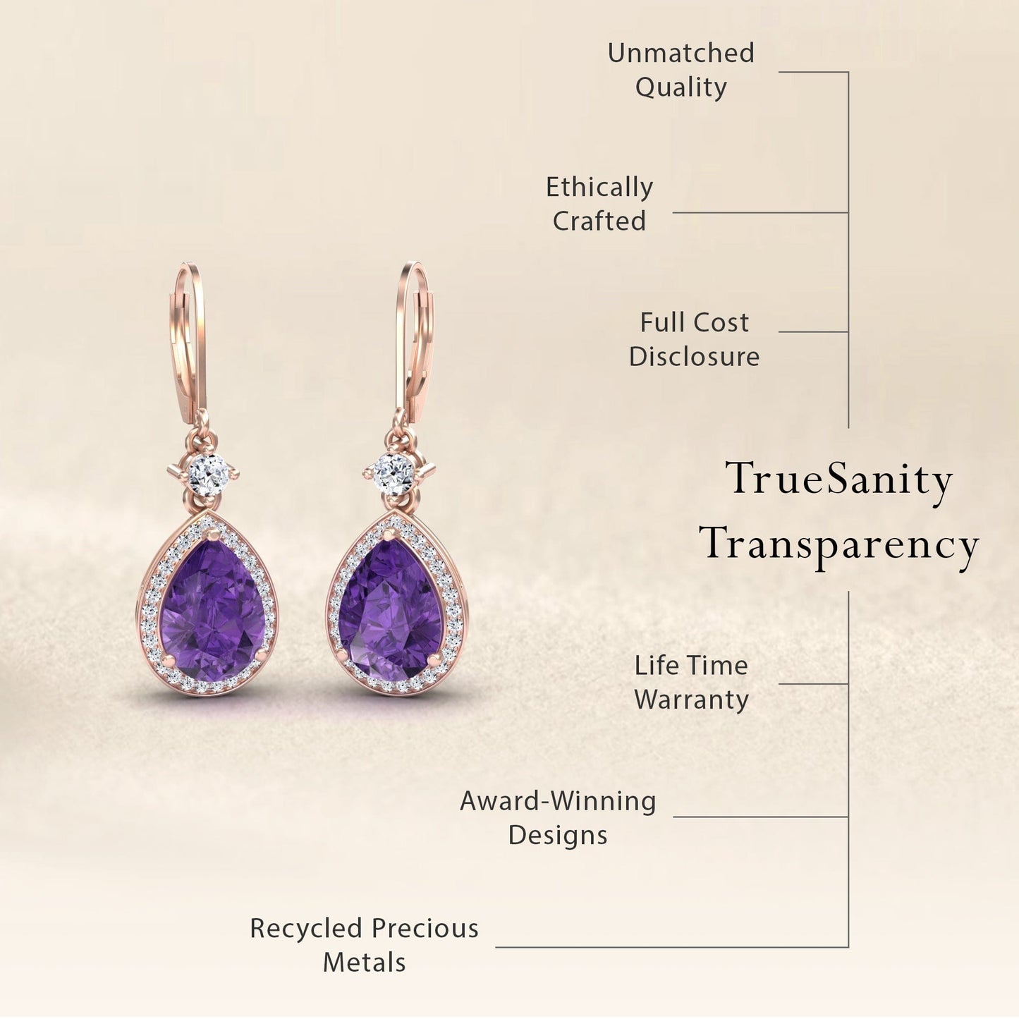 Amethyst & Diamond Halo Halo Earrings - Ana