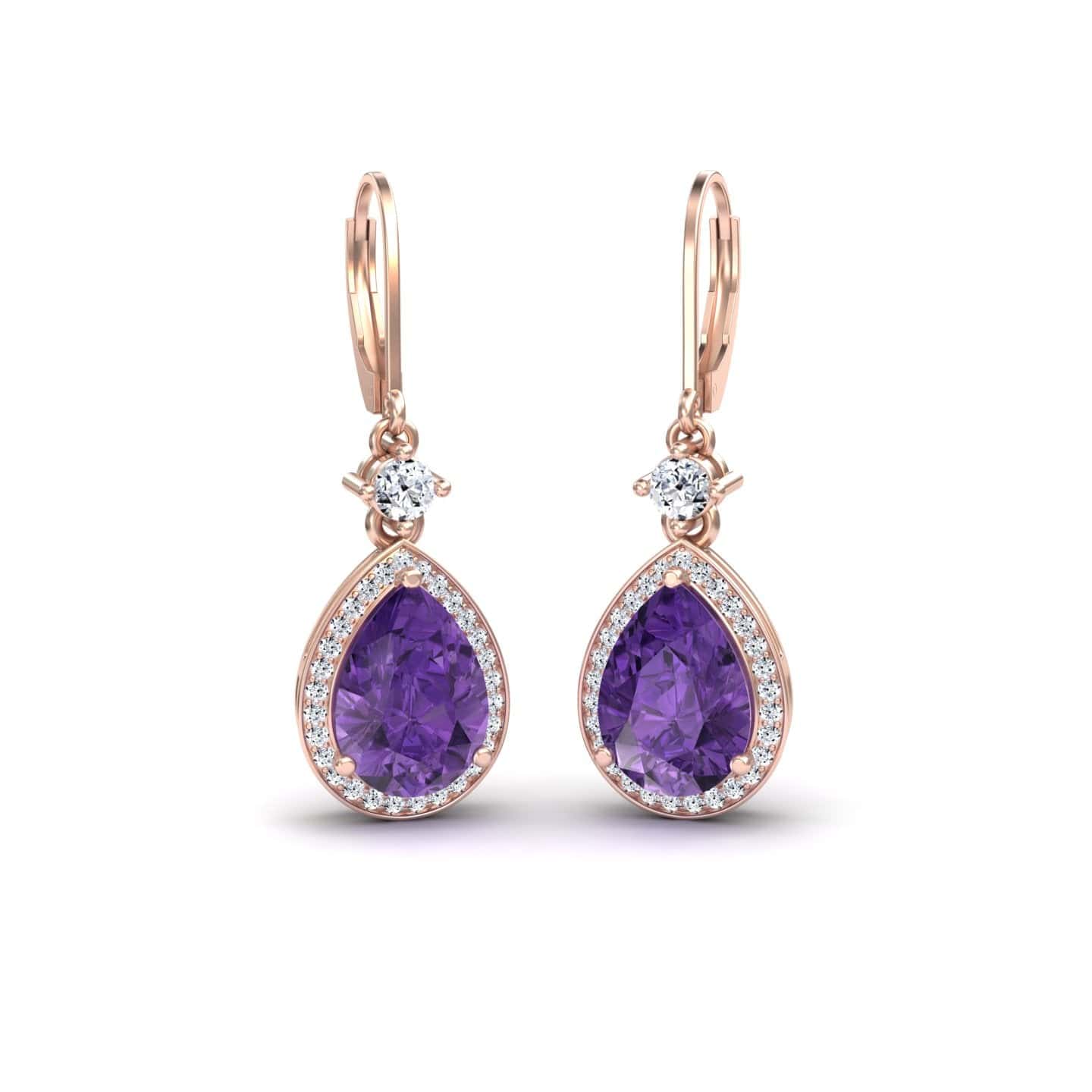 Amethyst & Diamond Halo Halo Earrings - Ana