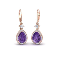 Amethyst & Diamond Halo Halo Earrings - Ana