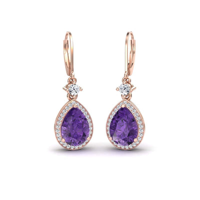 Amethyst & Diamond Halo Halo Earrings