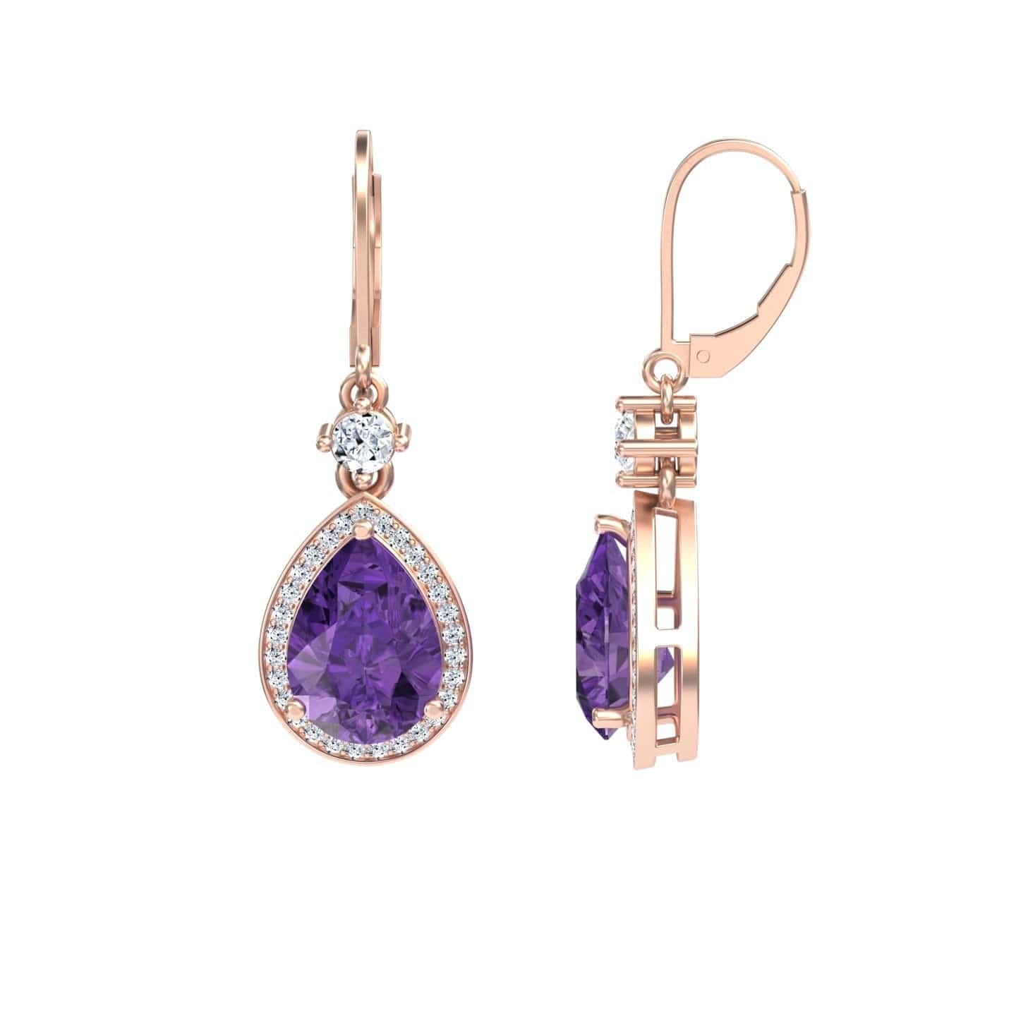Amethyst & Diamond Halo Halo Earrings - Ana