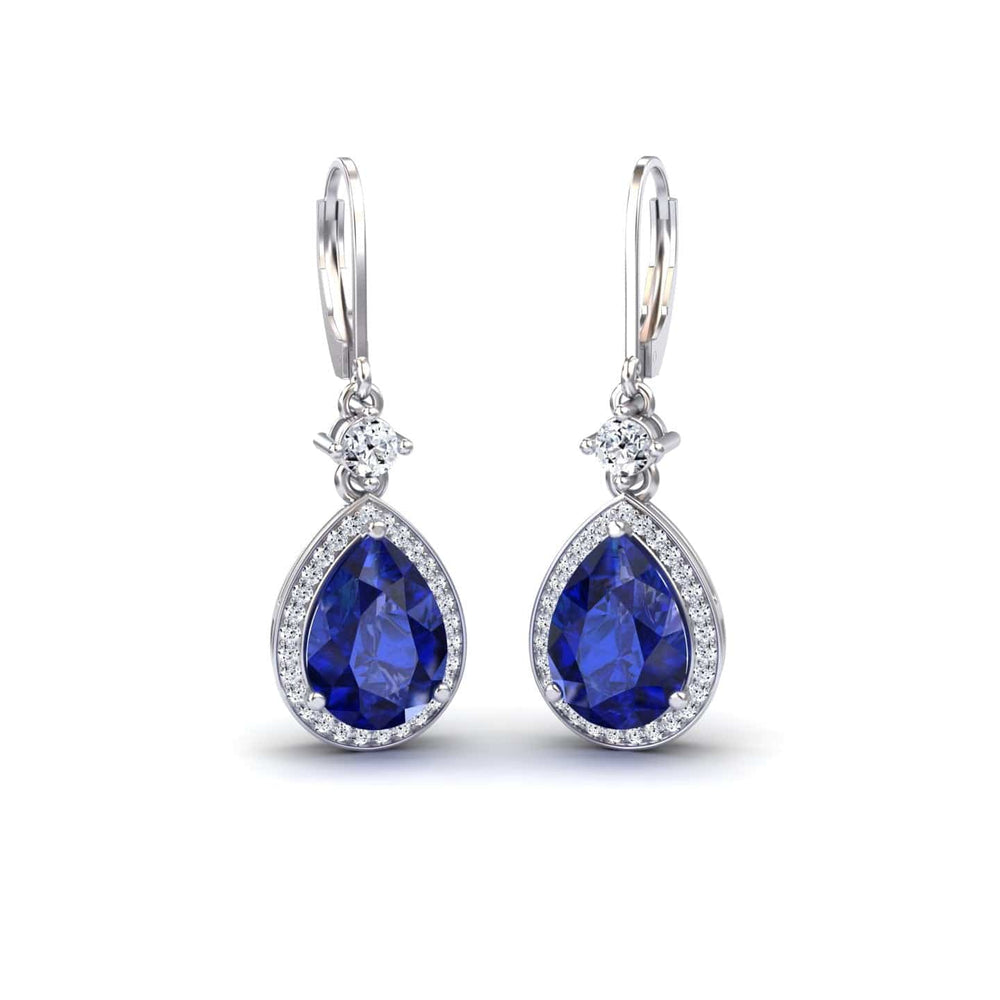Lab Grown Blue Sapphire & Diamond Halo Earring - Ana
