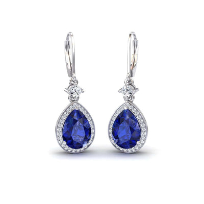 Lab Grown Blue Sapphire & Diamond Halo Earring