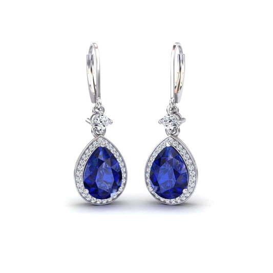 Lab Grown Blue Sapphire & Diamond Halo Earring - Ana