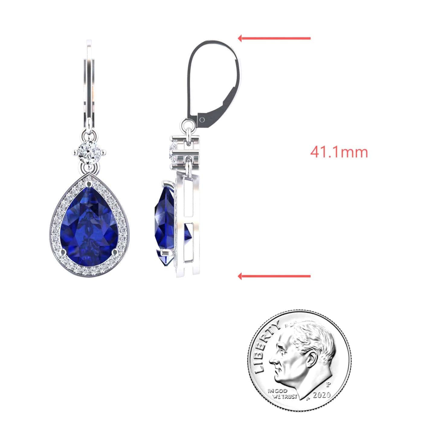 Lab Grown Blue Sapphire & Diamond Halo Earring - Ana
