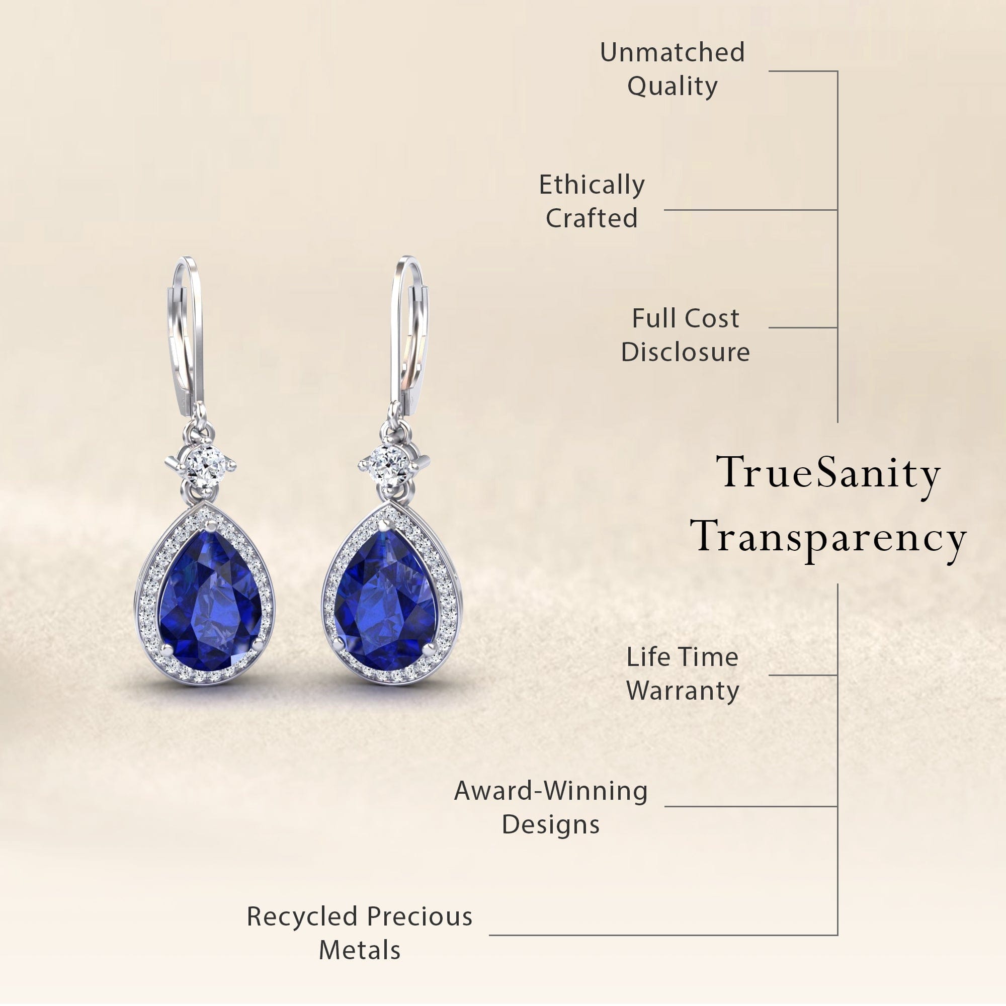 Lab Grown Blue Sapphire & Diamond Halo Earring - Ana