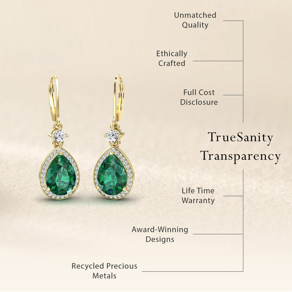 Lab Grown Emerald & Diamond Halo Earrings - Ana