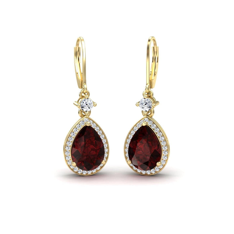 Garnet & Diamond Halo Earrings - Ana
