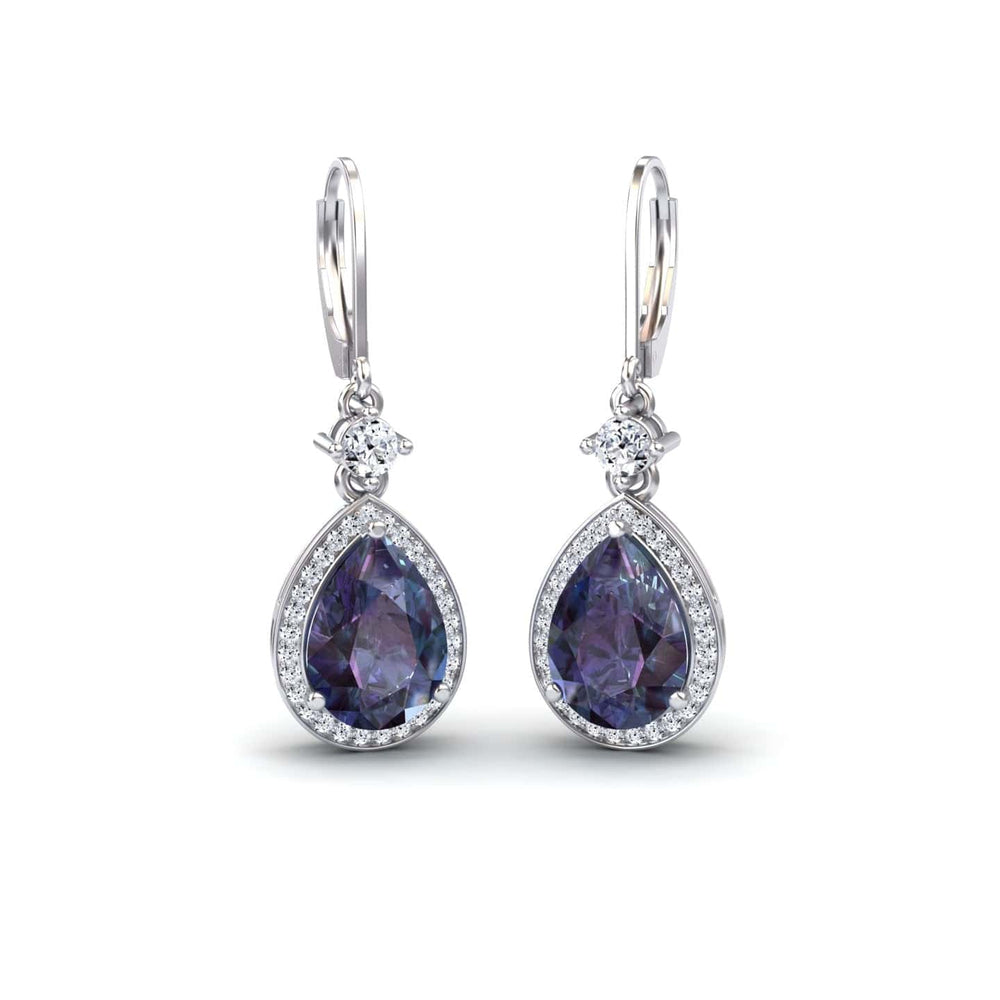 Lab Grown Alexandrite & Diamond Halo Earrings - Ana
