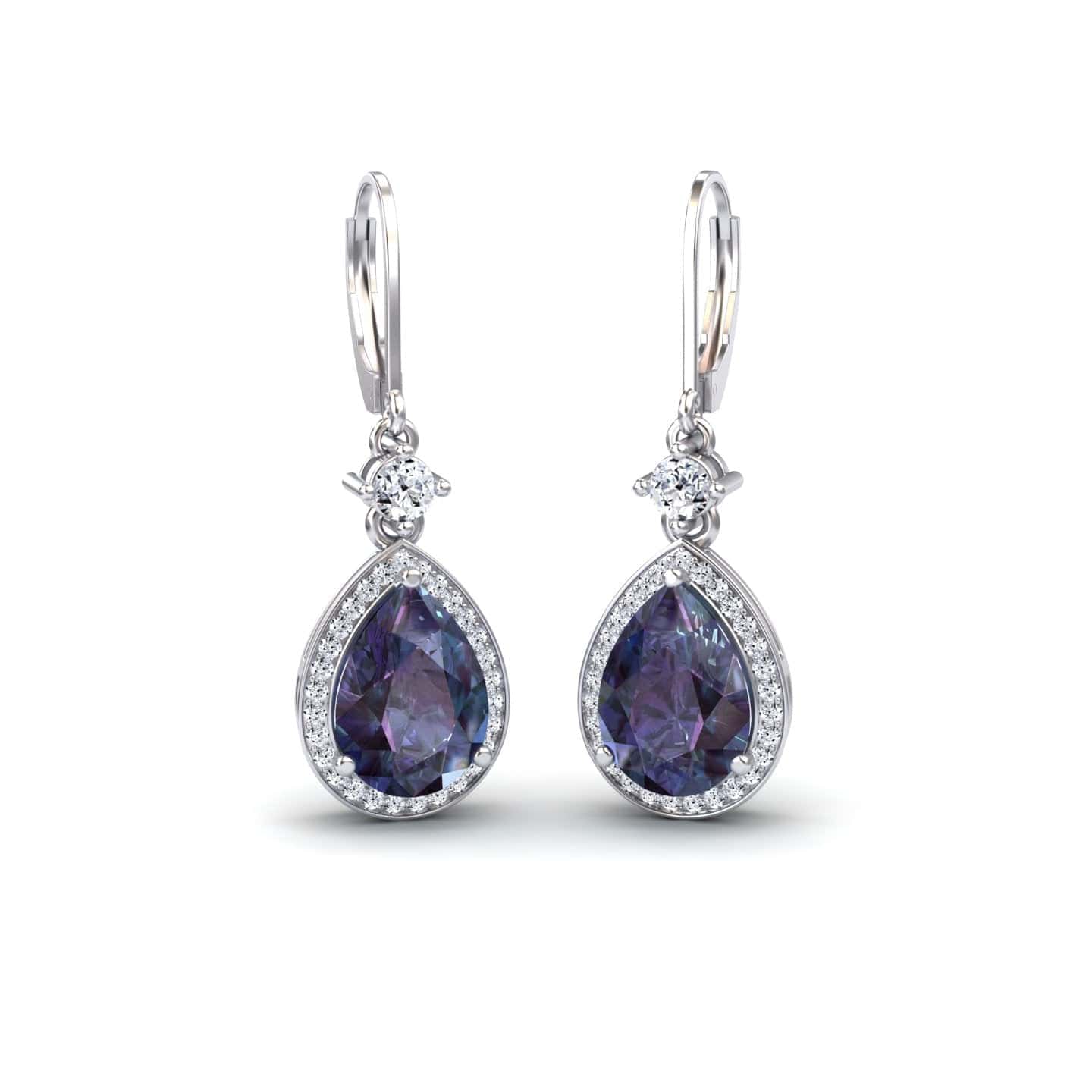 Lab Grown Alexandrite & Diamond Halo Earrings - Ana