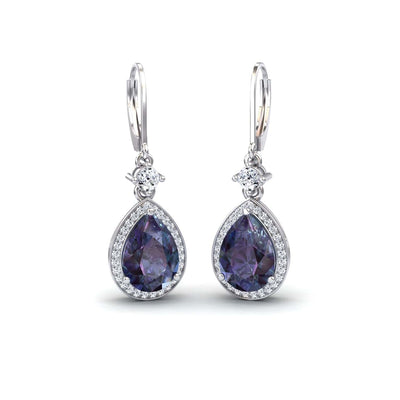 Lab Grown Alexandrite & Diamond Halo Earrings