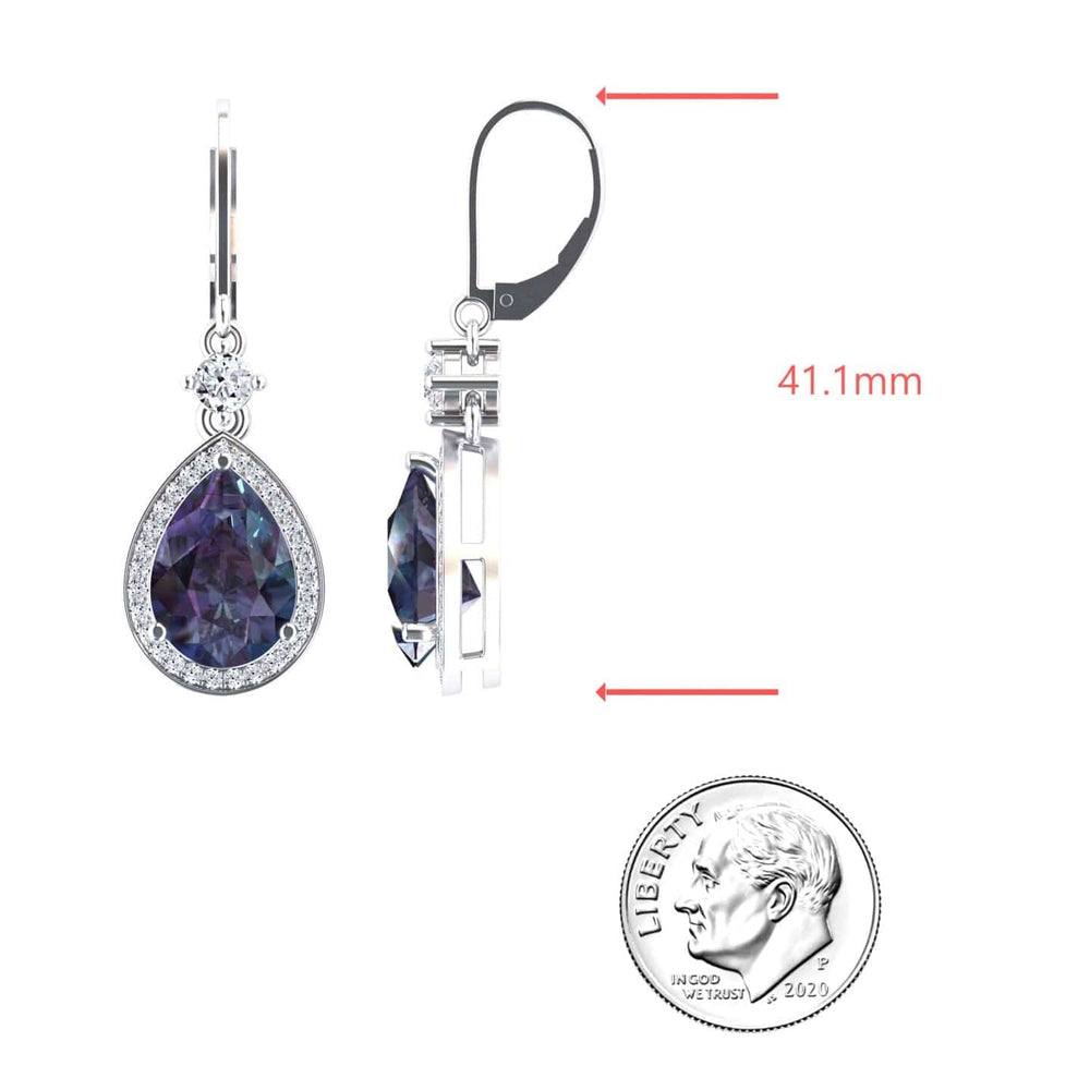 Lab Grown Alexandrite & Diamond Halo Earrings - Ana