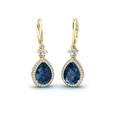 London Blue Topaz & Diamond Halo Earring