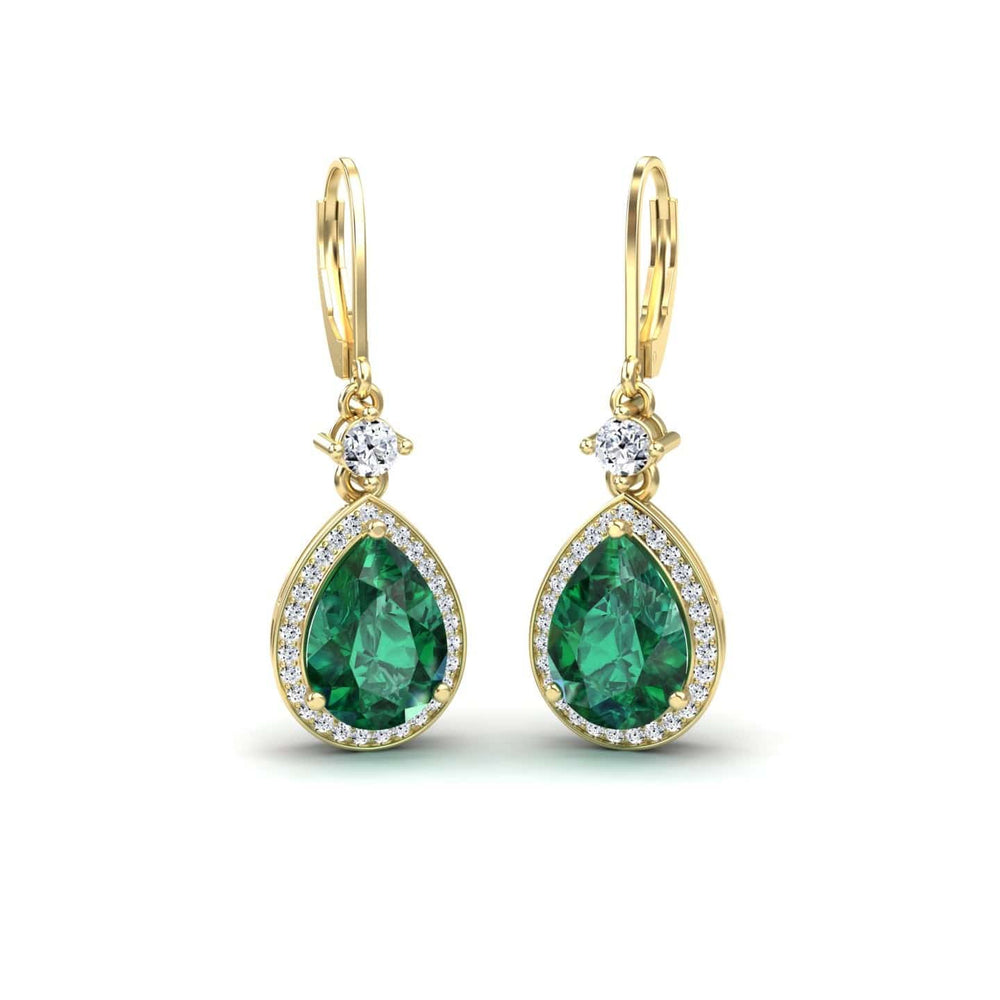 Lab Grown Emerald & Diamond Halo Earrings - Ana