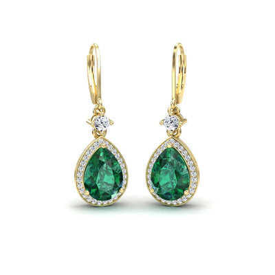Lab Grown Emerald & Diamond Halo Earrings