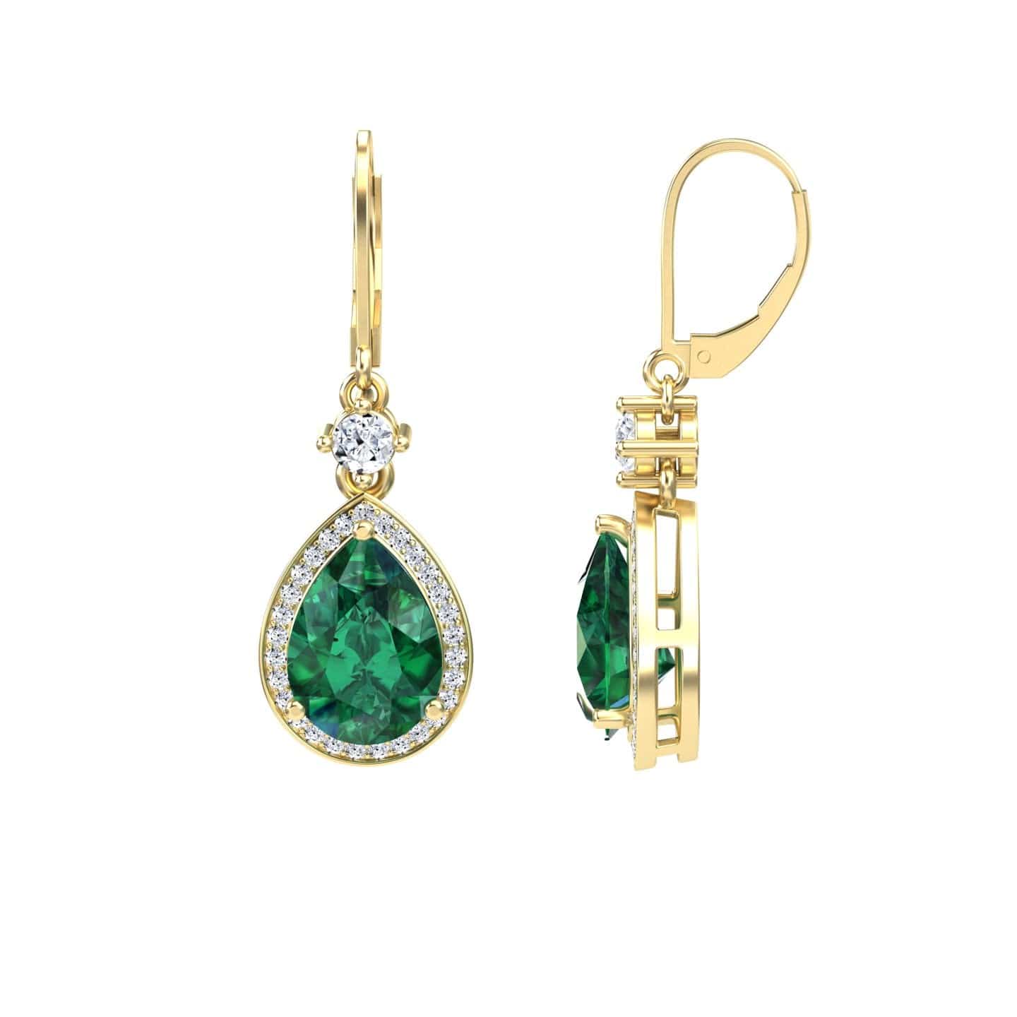Lab Grown Emerald & Diamond Halo Earrings - Ana