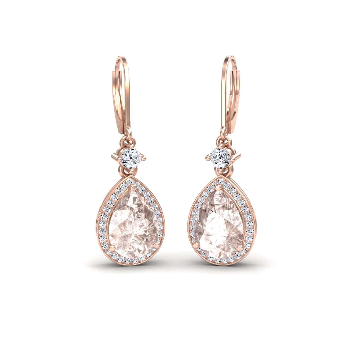 Morganite & Diamond Halo Earrings - Ana