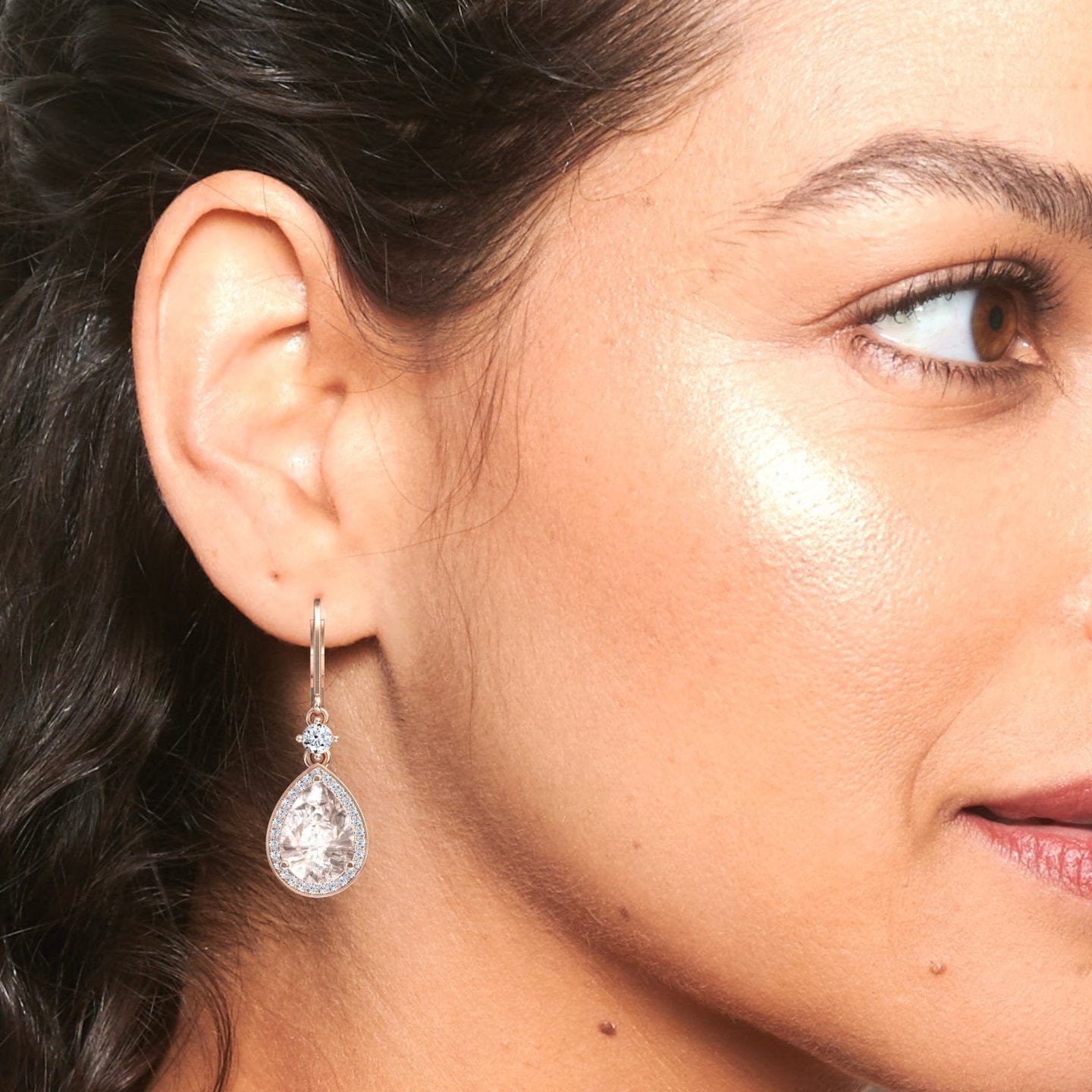 Morganite & Diamond Halo Earrings - Ana