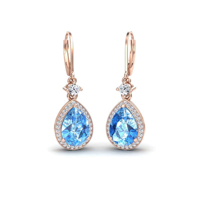 Swiss Blue Topaz & Diamond Halo Earring