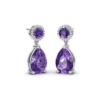 Amethyst & White Diamond Drop Earrings - Celia