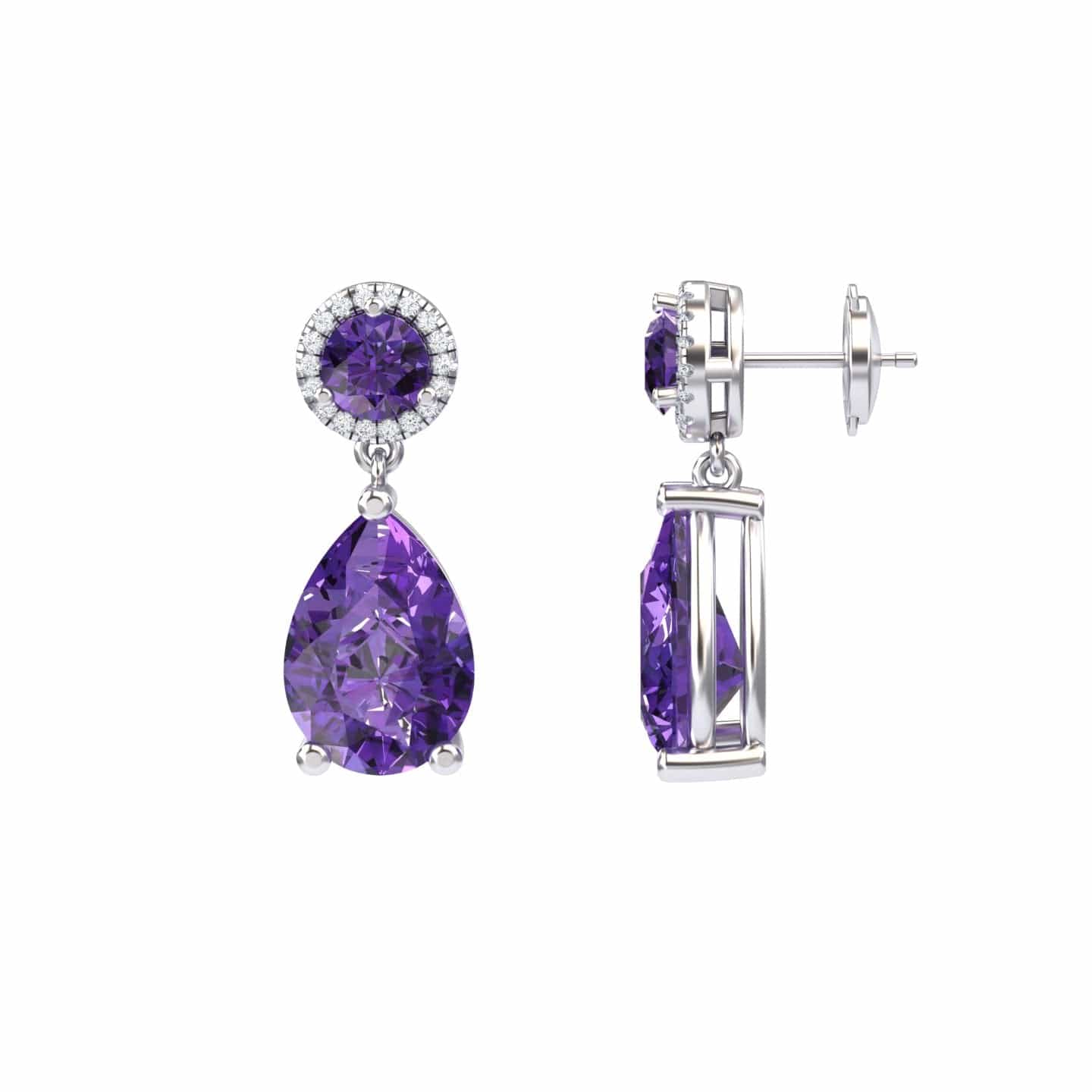 Amethyst & White Diamond Drop Earrings - Celia