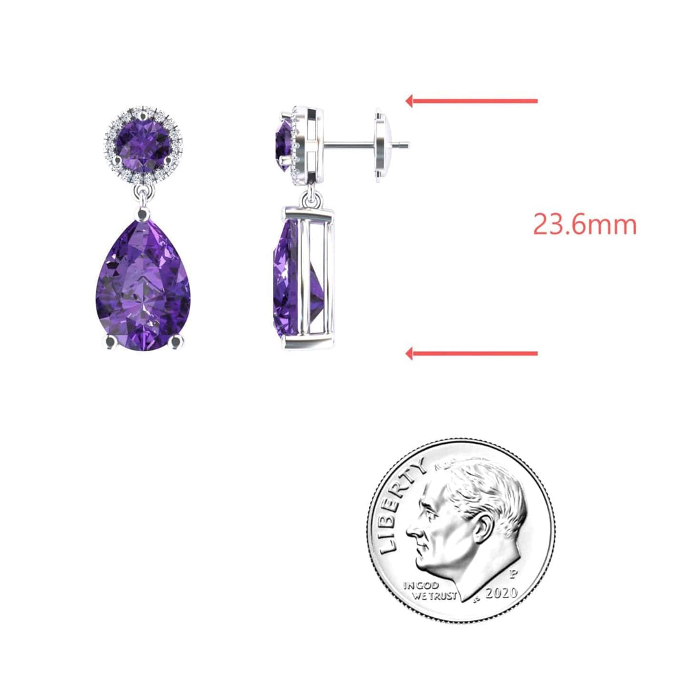 Amethyst & White Diamond Drop Earrings - Celia