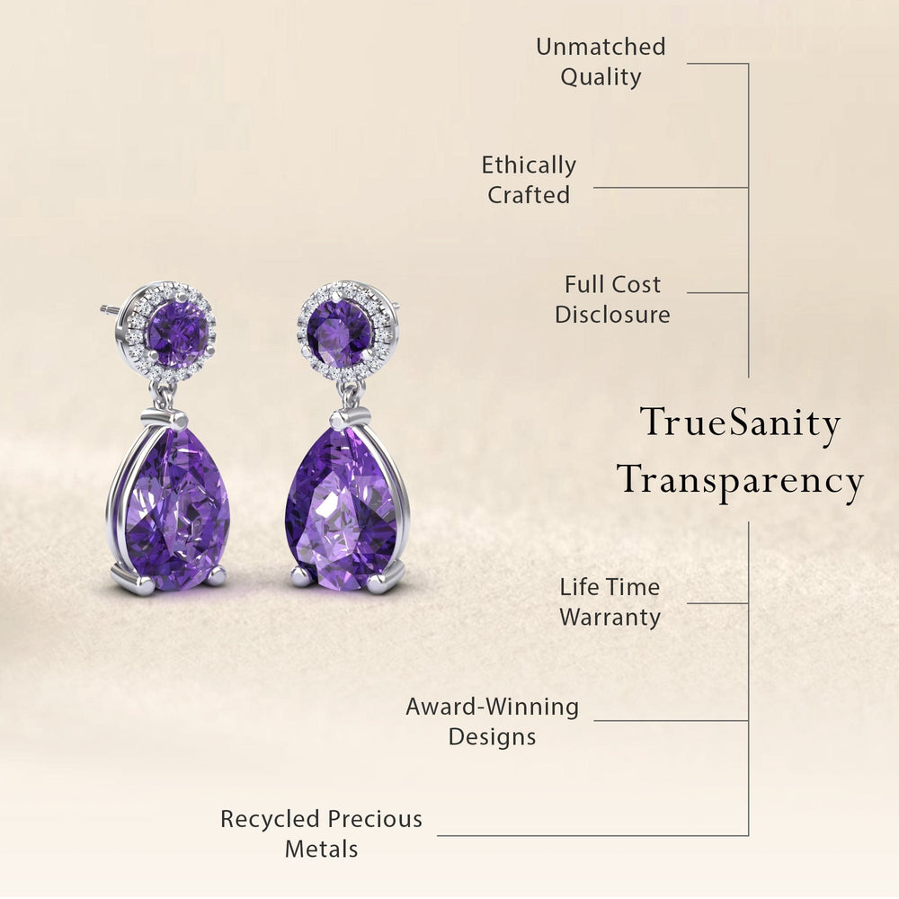 Amethyst & White Diamond Drop Earrings - Celia