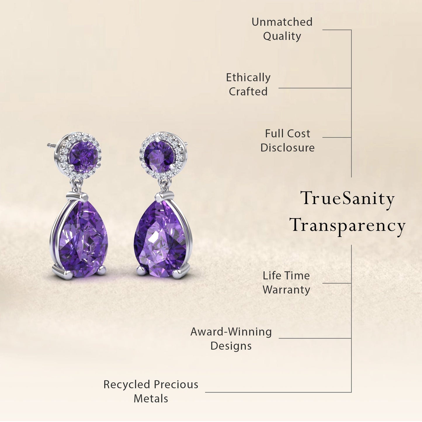 Amethyst & White Diamond Drop Earrings - Celia