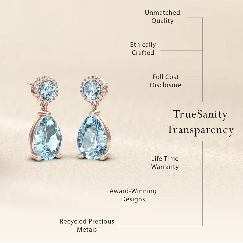 Pear aquamarine and diamond drop earrings, view 6