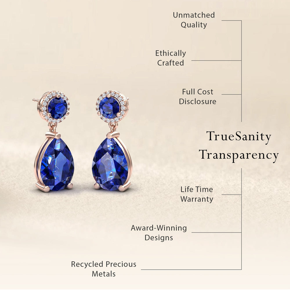 Lab Grown Blue Sapphire & Diamond Drop Earrings - Celia