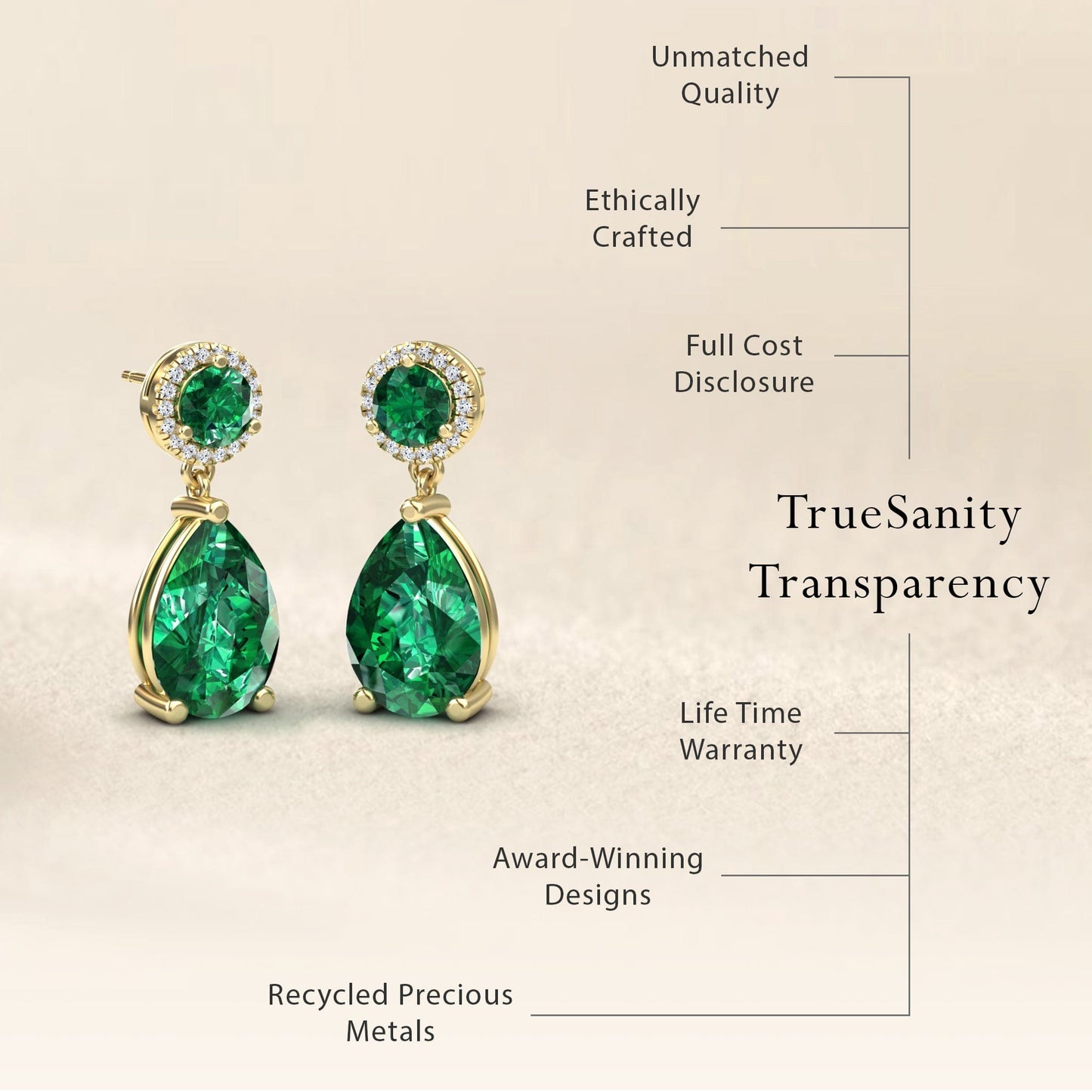 Lab Grown Emerald & Diamond Drop Earrings - Celia