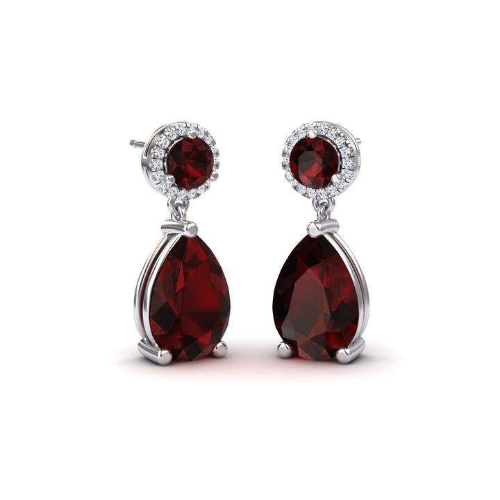 Garnet & Diamond Drop Earrings - Celia
