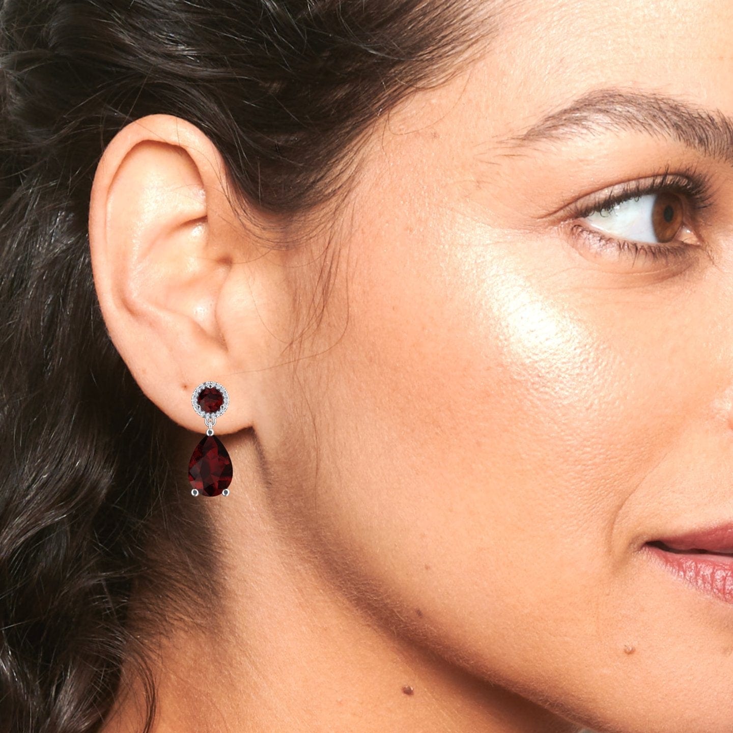 Garnet & Diamond Drop Earrings - Celia