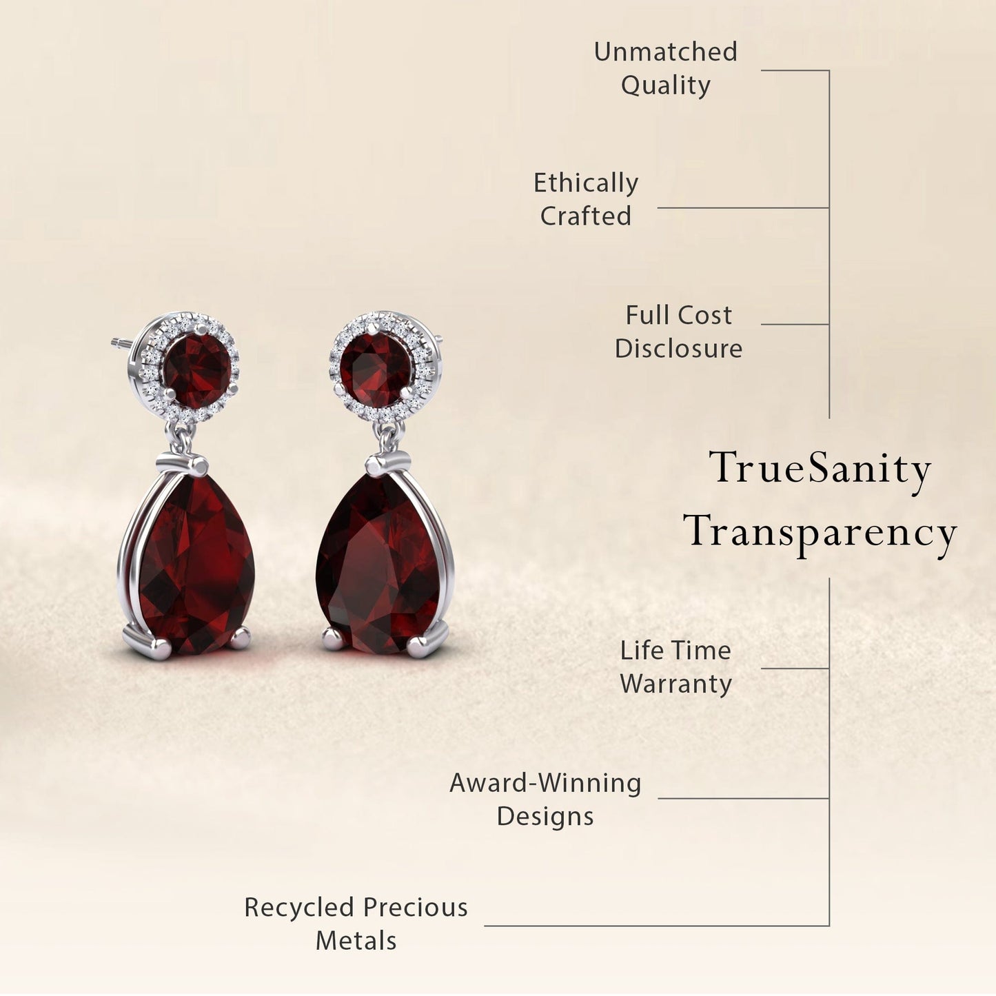 Garnet & Diamond Drop Earrings - Celia