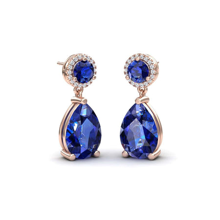Lab Grown Blue Sapphire & Diamond Drop Earrings - Celia