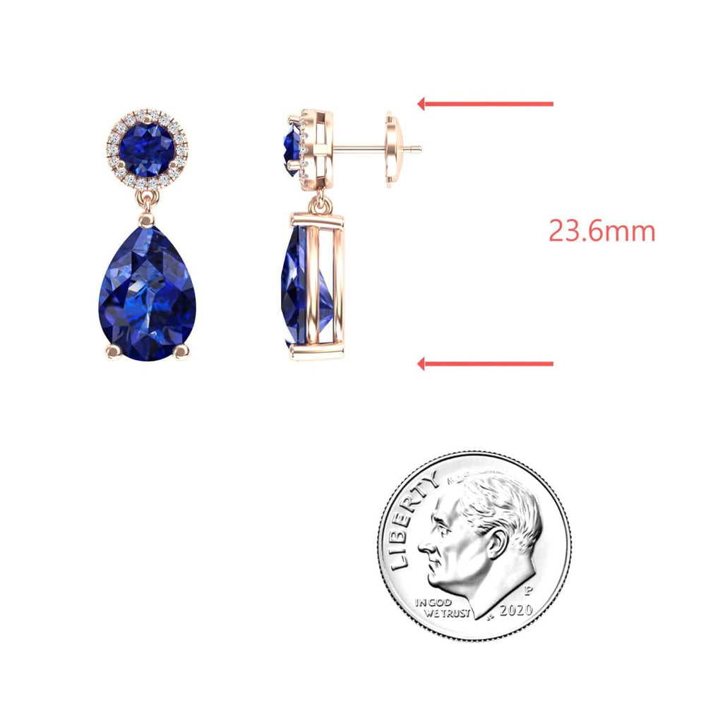 Lab Grown Blue Sapphire & Diamond Drop Earrings - Celia