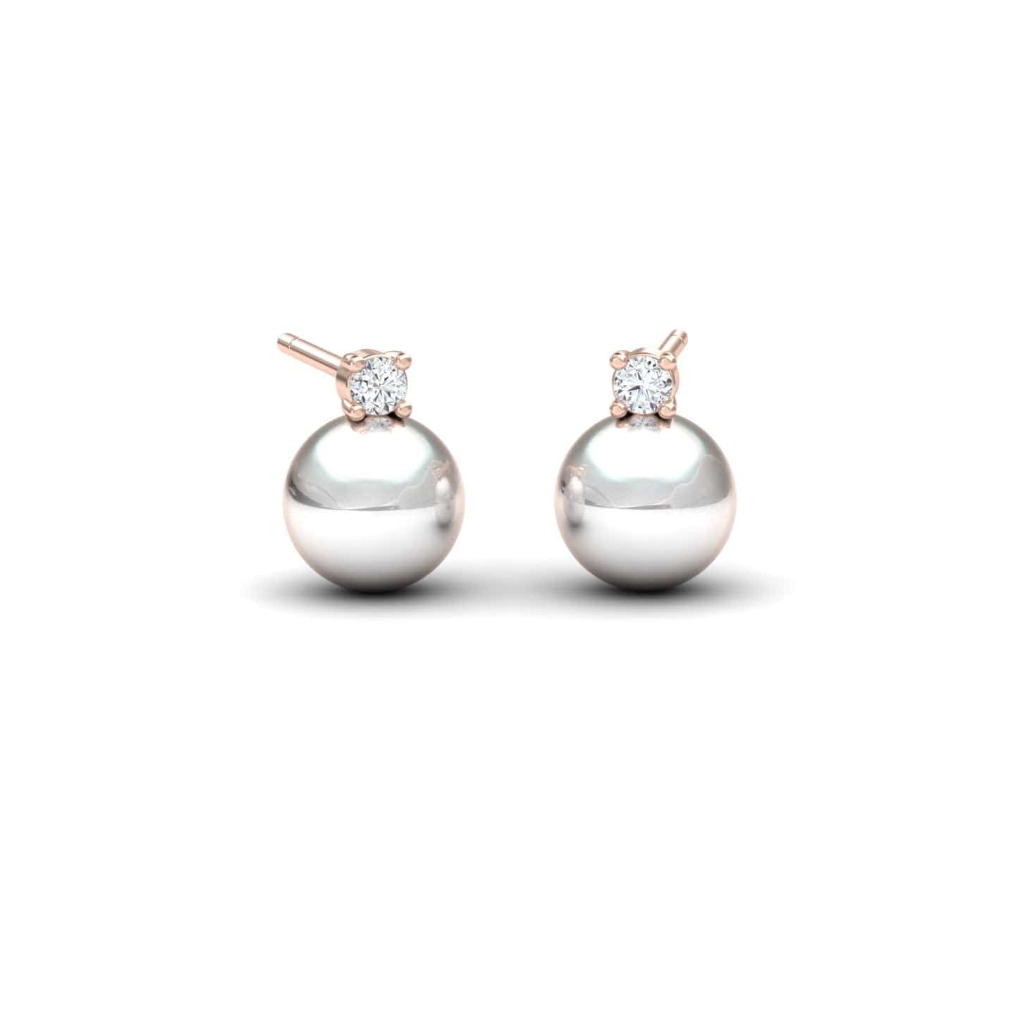White Akoya Pearl & Diamond Stud Earrings - Daisy