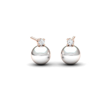 White Akoya Pearl & Diamond Stud Earrings - Daisy