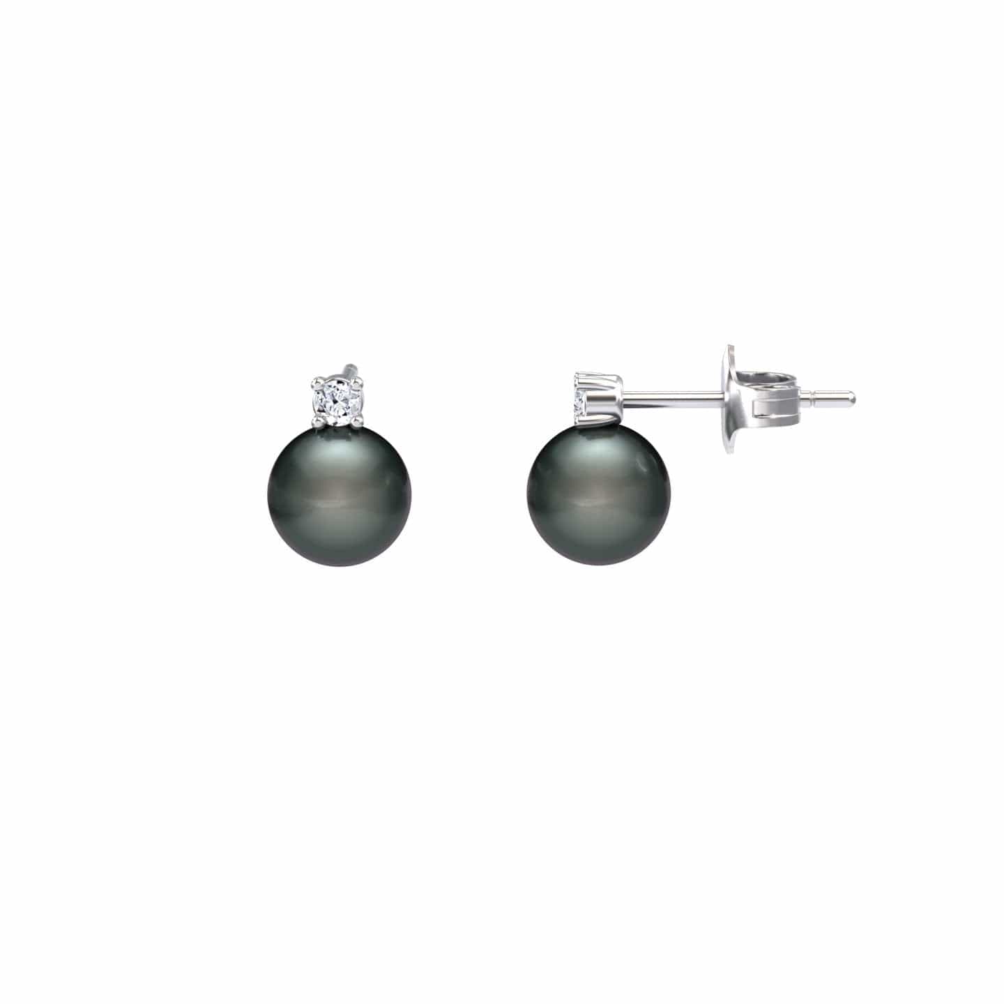 Tahitian Pearl & Diamond Stud Earrings - Daisy
