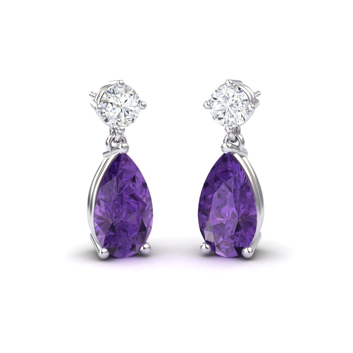 Amethyst & Diamond Drop Earrings - Emma