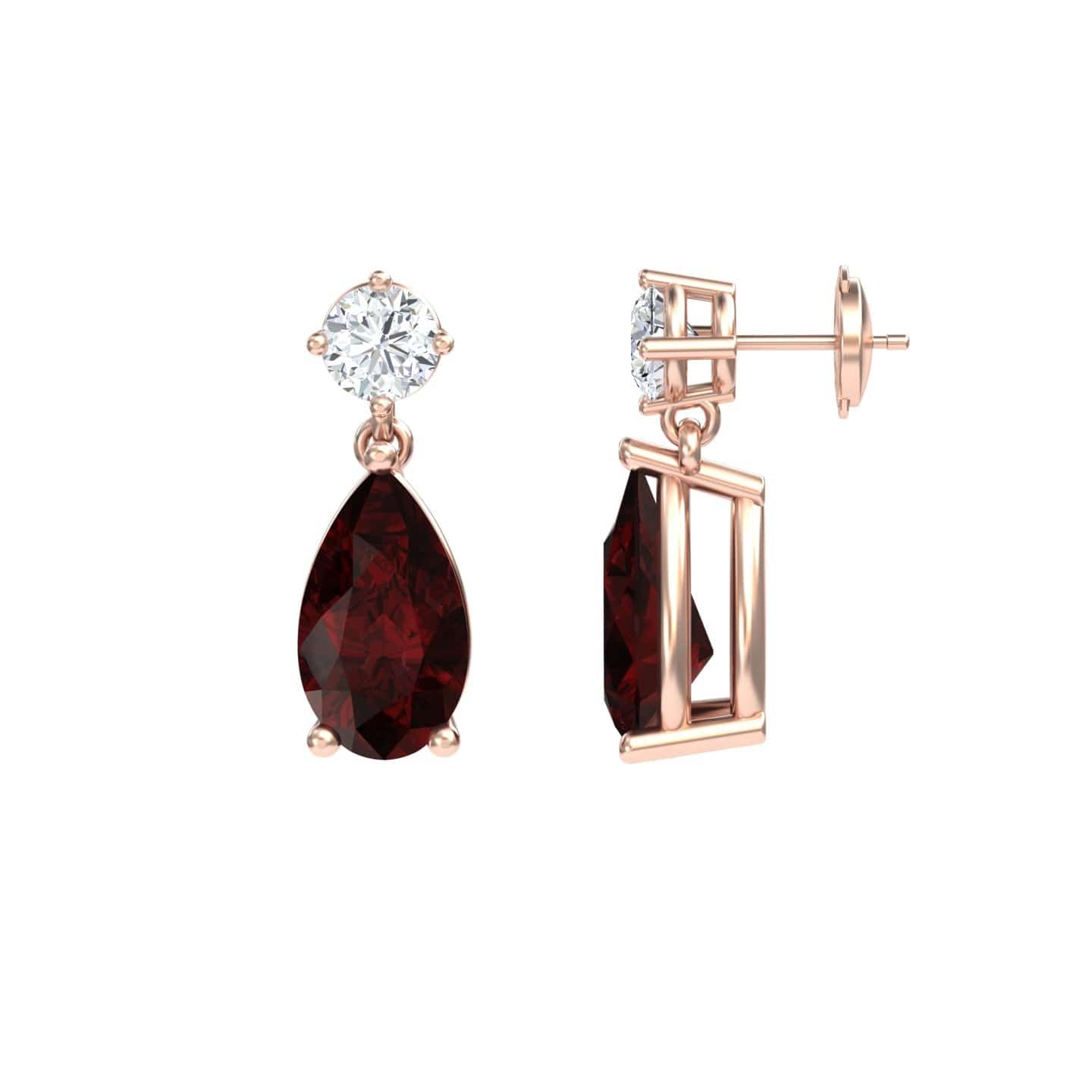 Garnet & Diamond Drop Earrings - Emma