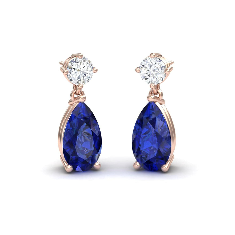 Lab Grown Blue Sapphire & Diamond Drop Earrings - Emma