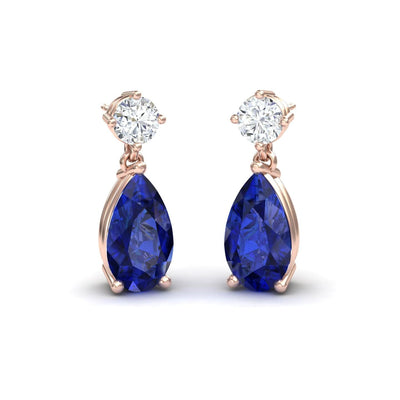Lab Grown Blue Sapphire & Diamond Drop Earrings