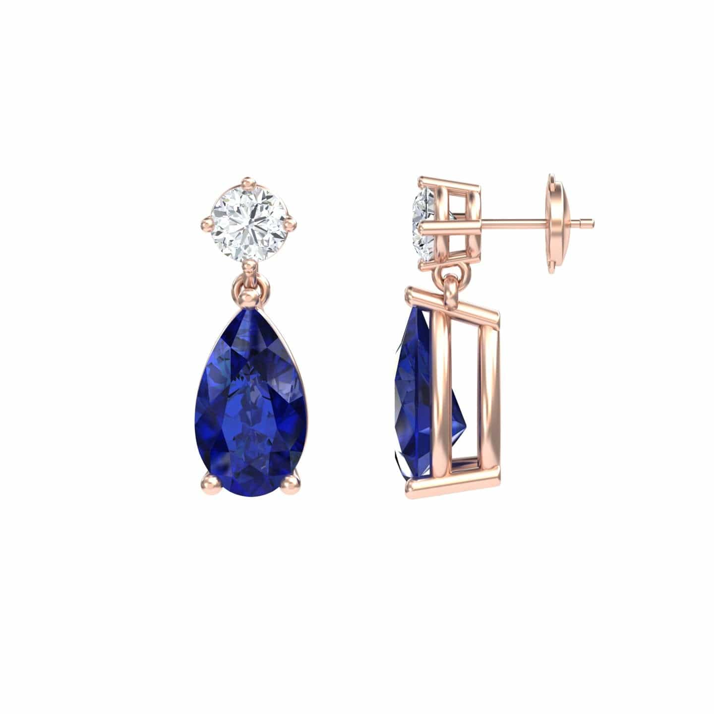 Lab Grown Blue Sapphire & Diamond Drop Earrings - Emma