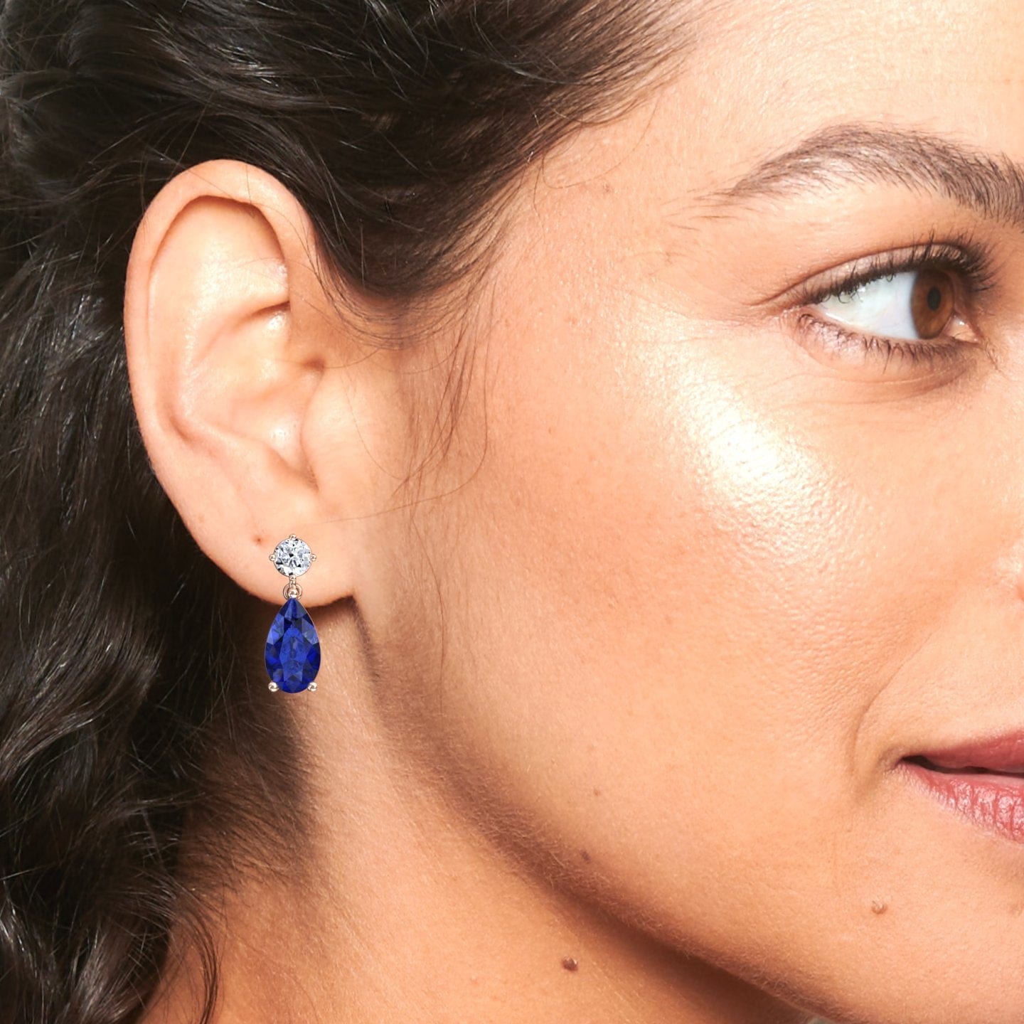Lab Grown Blue Sapphire & Diamond Drop Earrings - Emma