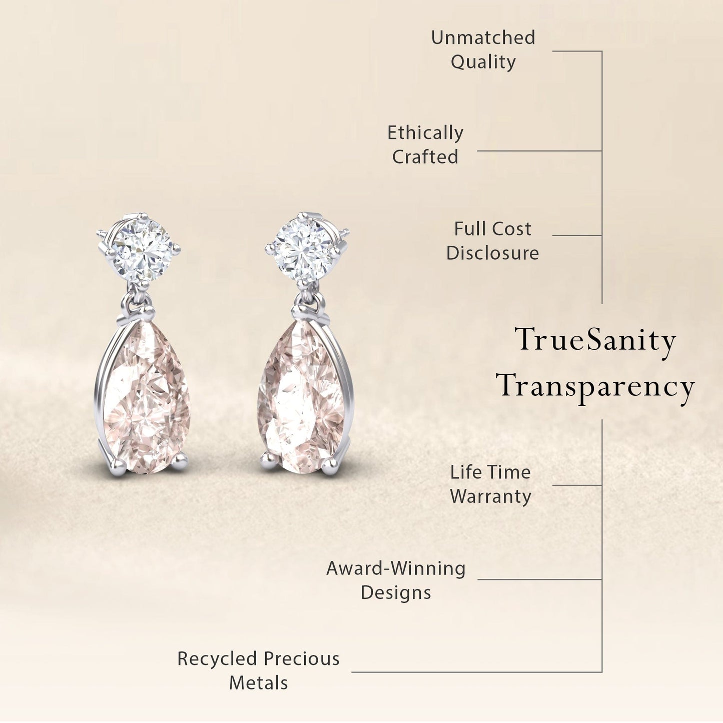 Lab Grown Morganite & Diamond Drop Earrings - Emma