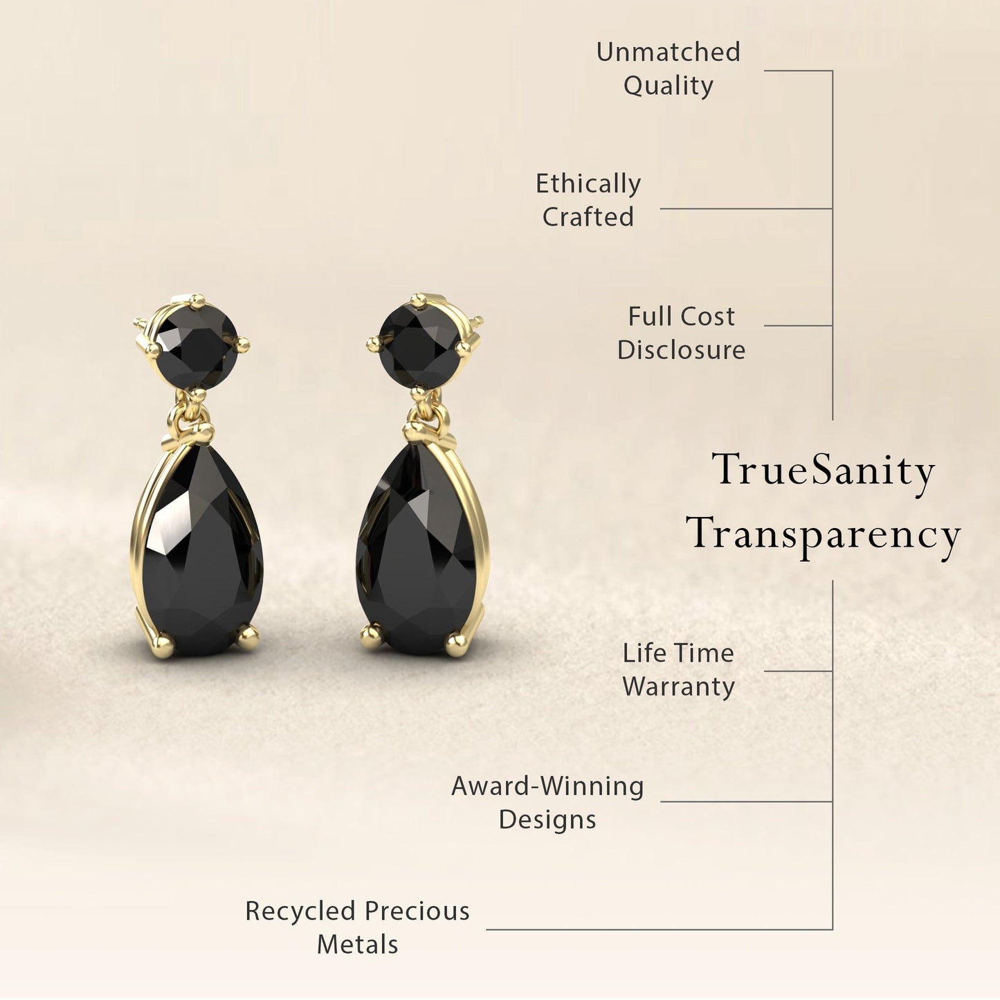 Black Onyx & Diamond Drop Earrings - Emma